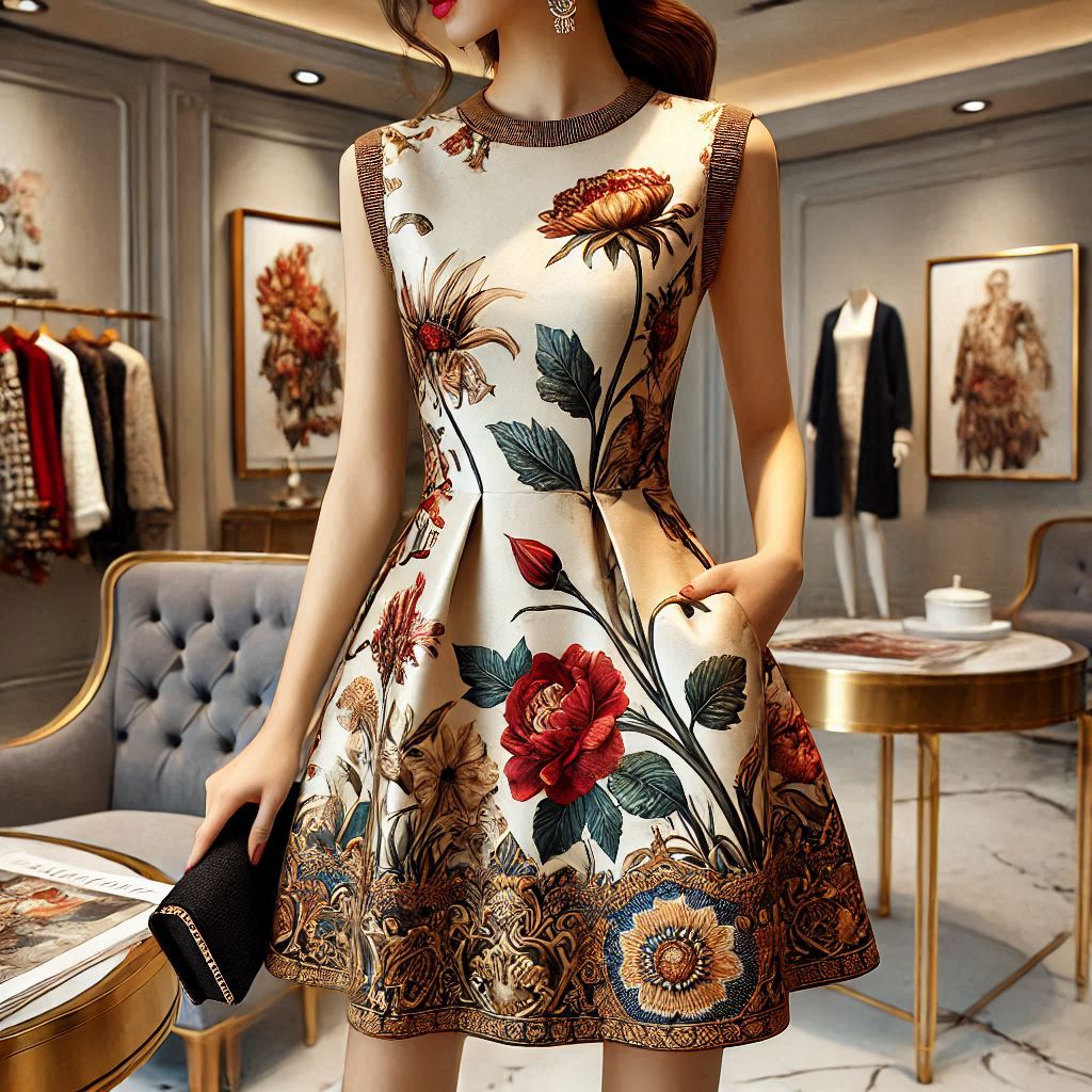 AP Women 2025 Autumn New Floral Printing Satin Dress Lady Elegant Sleeveless Clothing Casual Cable Sweater