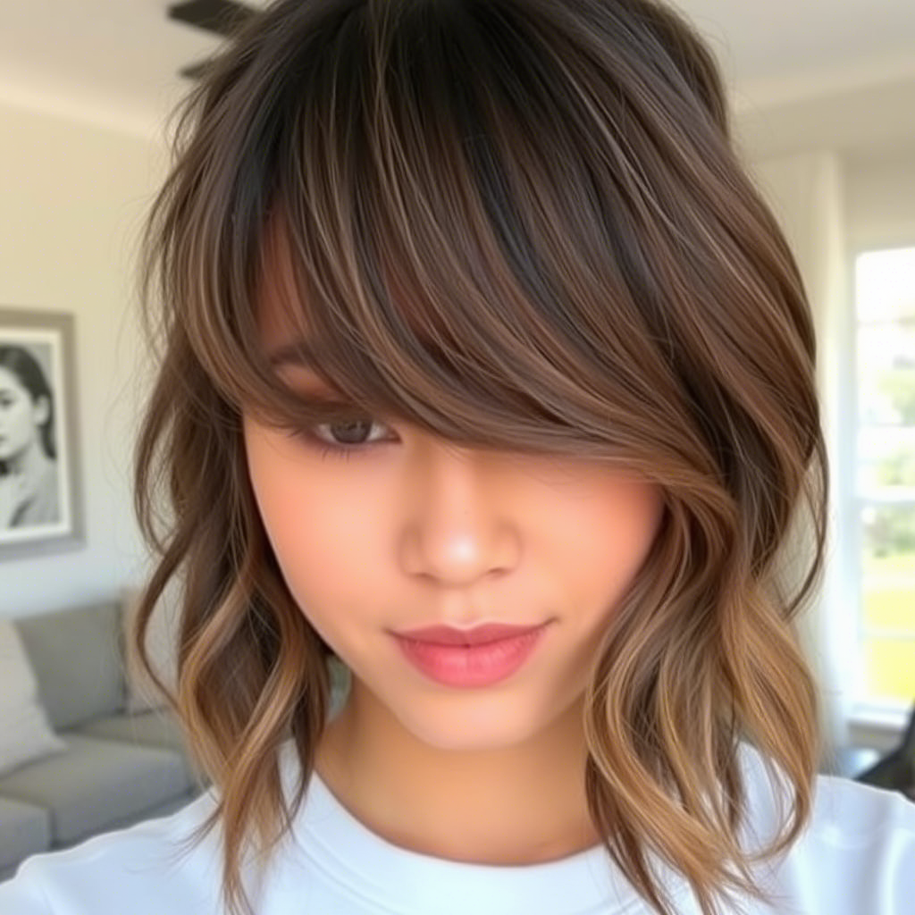 Shoulder-Length Hair with Curtain Bangs